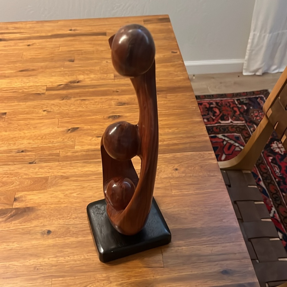 Abstract Family Mother Father Child Statue Wood Hand Carving Wood Sculpture - Picture 2 of 5